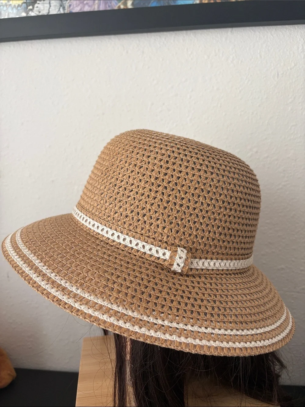 Magid Brown Straw Sun Hat with White Trim